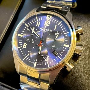 Alpina Startimer Pilot Mens Blue Dial Swiss Quartz Chronograph Watch